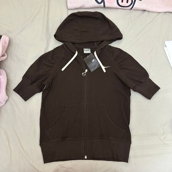 Nike Short Sleeve‎ Sweater Brown Full Zip Y2k Size Small Brand New - Picture 2 of 13